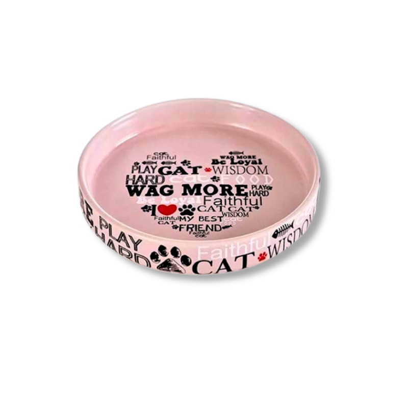 Saas Cat Ceramic Food Bowl -Pink